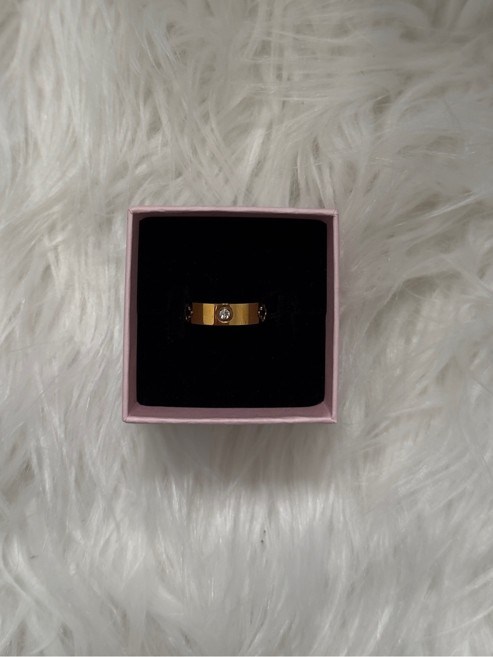 Gold Tone Stainless Steel Ring with Center Crystal